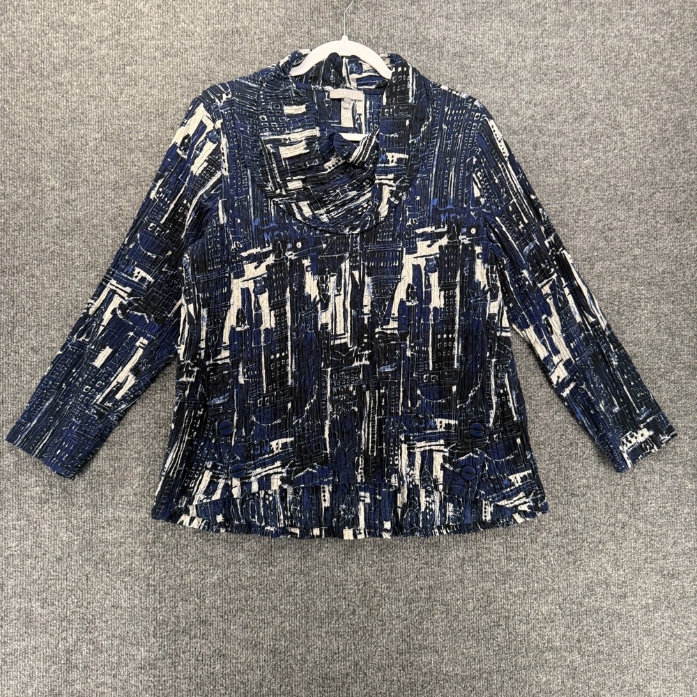 Habitat Top Womens M Blue Abstract Artsy Art to Wear Beachy Resort Lagenlook